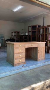 โต๊ะทำงานไม้สัก กว้าง 160 x ลึก 75 x สูง 80 cm. โต๊ะผู้บริหาร โต๊ะไม้สัก สีเสี้ยนขาว (ประกอบแล้ว) ร้านจัดส่งเอง ปลอดภัย Teak Wooden Table