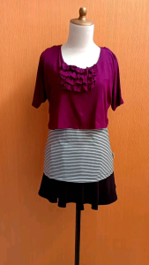 atasan kaos wanita ungu model crop top FASHION.COM cewek M blouse salur hitam putih cute