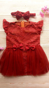 Gaun Pesta Anak Bayi Perempuan 7 Bulan Dress Kondangan Ulang Tahun Brukat Tille Teracota Merah Bata