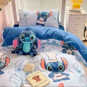 ผ้าปูที่นอน ผ้าห่มนวม(ลายสติทซ์ขาว) ขนาด 3|5|6 🛌 ฟุต เนื้อผ้าคอตตอน 100% หนานุ่ม นอนสบาย🛒🌷🌸🌈