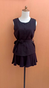 NEW atasan wanita hitam M cewek kutung MEWAH blouse tali pinggang