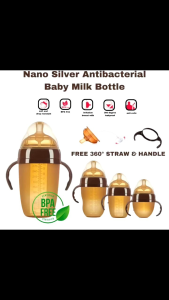 [READY STOCK] FREE STRAW NANO SILVER MILK BOTTLE  BOTOL BAYI SUSU WIDE + HANDLE