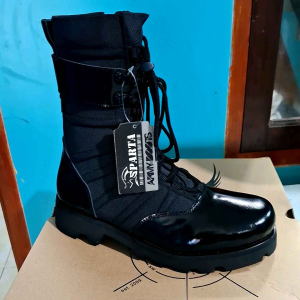 SEPATU PDL NINJA KULIT MENGKILAP SOL RADIAL - Upper Kulit Sapi, Kombinasi Kanfas, Anti Licin, Insole Spon Jersey 3mm