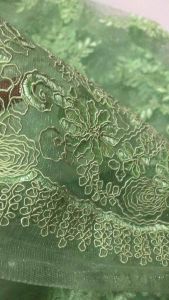 Vải ren chỉ lưới thêu cao cấp màu xanh cốm 2 biên may đầm đẹp sang (khổ 1m5)may đầm dạ hộiáo dàiđầm kiểu thời trang
