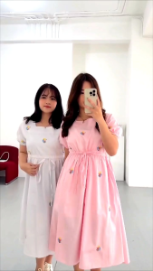 Dress Wanita Elegant Bordir Bunga Korean Style