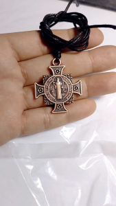 Engraved St. Benedict Bronze Flat Cross.
