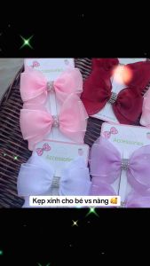 Set 2 Cái Kẹp Tóc Nơ Đính Đá Phong Cách Công Chúa Cho Bé Gái