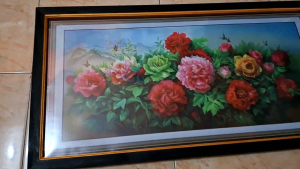 Hiasan dinding lukisan cetak Bunga peony indah plus bingkai uk 100x50cm