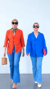 BLAZER LINEN OCEAN CORAL BIREL BLAZER ZARA WANITA IMPORT OVERSIZE JUMBO BIGSIZE XXL