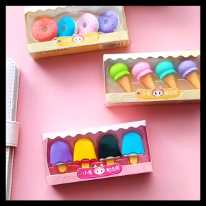 Penghapus Ice Cream Donat Lolipop 4pcs Penghapus Hapusan Alat Tulis Lucu Es Krim