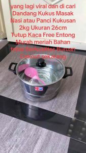 Dandang Masak Nasi Tutup Kaca 22.24.26cm Free entong MURAH COD