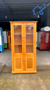 TỦ HỒ SƠ GỖ SỒI 2 CÁNH KÍNH + 2 CÁNH MỞ – SANG TRỌNG BỀN ĐẸP (THG-LG)