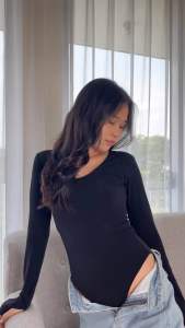 [Lolabae] JUNE Baju Atasan Wanita Long Sleeve | Bodysuit Basic Polos Lengan Panjang | Kaos Jersey Spandex