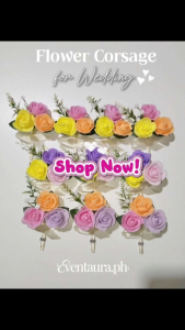 1pc Flower Boutonniere Chest Corsage with Pin Brooch Artificial Rose Ribbon for Groom Groomsmen Sponsors Wedding Party Deco Accessories