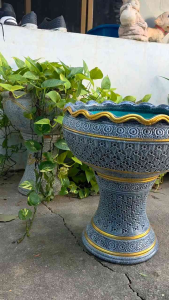 อ่างน้ำดินเผา 14นิ้ว พร้อมขาตั้ง อ่างบัว อ่างดินเผาเลี้ยงปลา อ่างดินเผาปลูกบัว อ่างดินเผาเคลือบ สินค้ามีประกัน