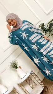 Kaftan Lintang Rayon Super Busui Motif Batik Nyaman Tebal Wanita Dress Panjang Jumbo Terbaru Baju Muslimah
