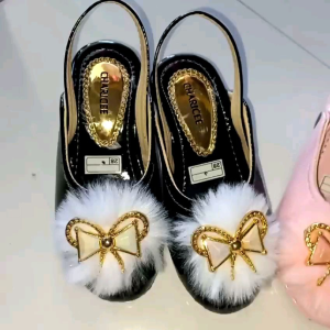 sandal anak perempuan hak bapau bulu pita wl 77