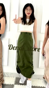Rok Cargo Panjang Style Korea Anak Perempuan Viral - Rok Cargo Skirt Anak - Cargo Potong Kantong Skirt - Rok Cargo Serut