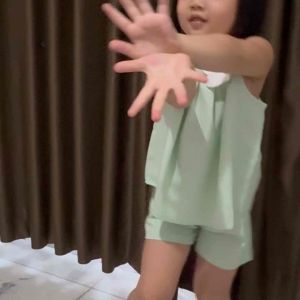 [3-7] SETELAN CELANA ANAK PEREMPUAN HIJAU PINK [FLOWER ORGANZA]