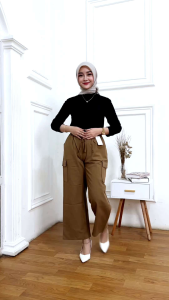 Celana Kulot Cargo Wanita Jumbo Korean Style