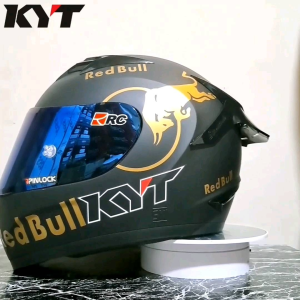 Paket Ganteng Helm KYT R10 Black Doff ORIGINAL Sticker LEOPARD RED BULL