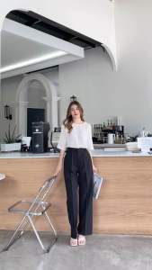 กางเกงขากระบอกเอวสูง ทรงลุง ผ้าไมโคร