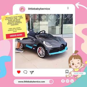 [CHOOSE SELLER OWN FLEET] Bugatti Divo Kids Electric Car – 4WD Ride-On with Rocker Mode Music & Remote Control