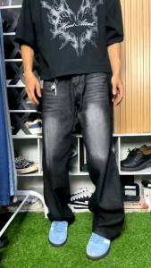 Celana Jeans gombrong pria baggy wisker hitam/Jeans pria panjang sekena terbaru/Celana jeans oversize korean style