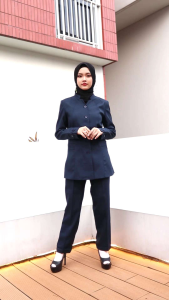 Seragam guru Biru dongker set Celana (270)