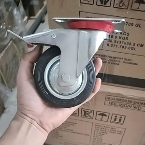 Roda karet hitam 4" REM satuan Roda troli / serba guna 4in per biji