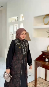 Gamis Brokat Premium Bisela #5 Ori – Dress Muslim Elegan Braso 3D Mix Marbella Kondangan Pesta