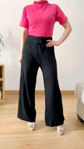 Celana Panjang Knit Rajut Wide-Leg Kasual Korea Import