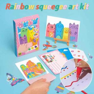 Kids rainbow squeegee painting art kit colourful dot scratch kids activity