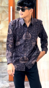 KEMEJA PREMIUM GURDO HITAM BATIK FLORIST