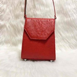 (Hàng mới) Túi đeo da đà điểu thật màu đỏ kích thước 19cm-14cm-7.5cm