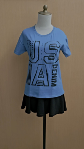 atasan kaos wanita biru VIVAL cewek S M lengan pendek santai