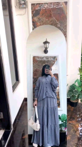 Set Rok Susun Wanita Batwing Setelan Wanita Muslim Kekinian 2in1 Baju Muslim Wanita berhijab