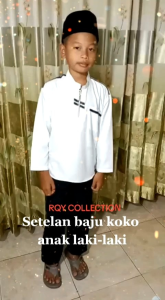 Baju Setelan Koko Anak Laki-laki Hitam Putih Lengan Panjang