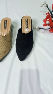 UTN Sepatu Sandal Mules Wanita Rajut import Hak tahu 5Cm