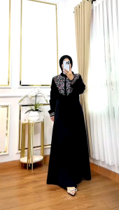 Nura Collection Official - Kayla Bordir - Gamis Bordir Bahan Twill - Baju Gamis Wanita Model Terbaru Bahan Katun Twill - Gamis Bordir Kekinian