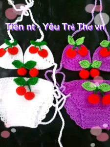" SHOP MỚI" đồ bơi len quả chery cho bé bikini len 2 mảnh chery cho bé gái