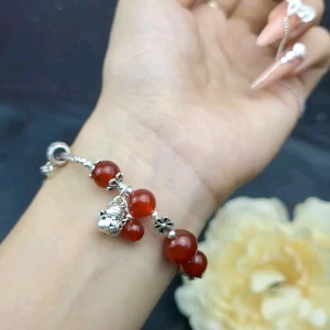 Q995 Lắc Bạc mix đá Agate đỏ t.nhiên Hỏa và Thổ - Phong Thuỷ TUDO