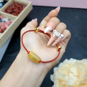 Q1086 Vòng lu thống Thạch Anh Tóc Vàng trúc trơn dây cáp Thổ và Kim - Phong Thuỷ TUDO P