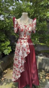 Modern Filipiniana Brocade Maxi Dress Maroon Cameron Design 3