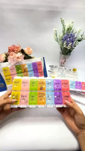 กล่องใส่ยา​ภาษาไทย สีตรงวันไทย 7 วัน เช้า-เย็น *แบบกดปุ่ม ใช้งานง่าย* วัสดุแข็งแรงมาก​ (MB-353-2)