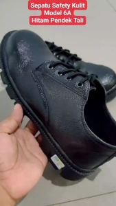 SEPATU SAFETY KULIT HITAM PRIA/SEPATU PROYEK KERJA PABRIK UJUNG DEPAN ADA BESI PENGAMAN