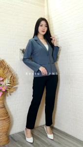 Blazer Formal Wanita Blazer Kantor Wanita Blazer Wanita Kancing 2 Bahan Gabardine Hitam Abu S-5XL