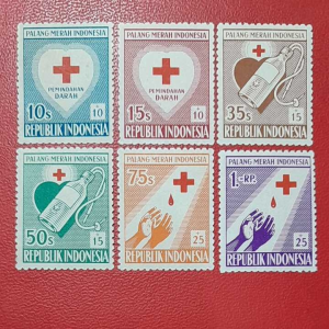 Prangko Indonesia klasik Koleksi Kuno 6 Pcs Seri PMI Tahun 1956 UN USED