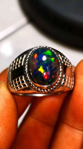 Batu permata natural black oval kembang jarong