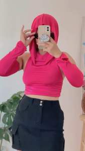HOODED CROP TOP WITH ARMBAND WOMENSWEAR Y2k